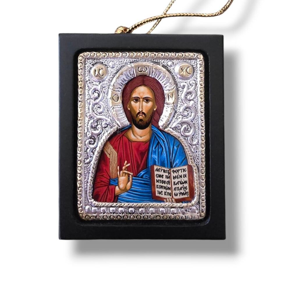 Lord Jesus Byzantine Icon on Canvas 9.25 Pure SILVER agiography colors